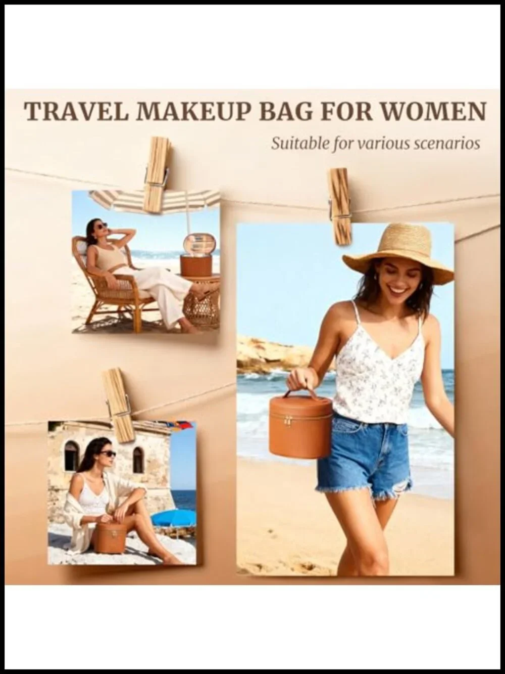 Leather Cosmetic Bag Makeup Organizer Case Travel Toiletry Bag with Removable